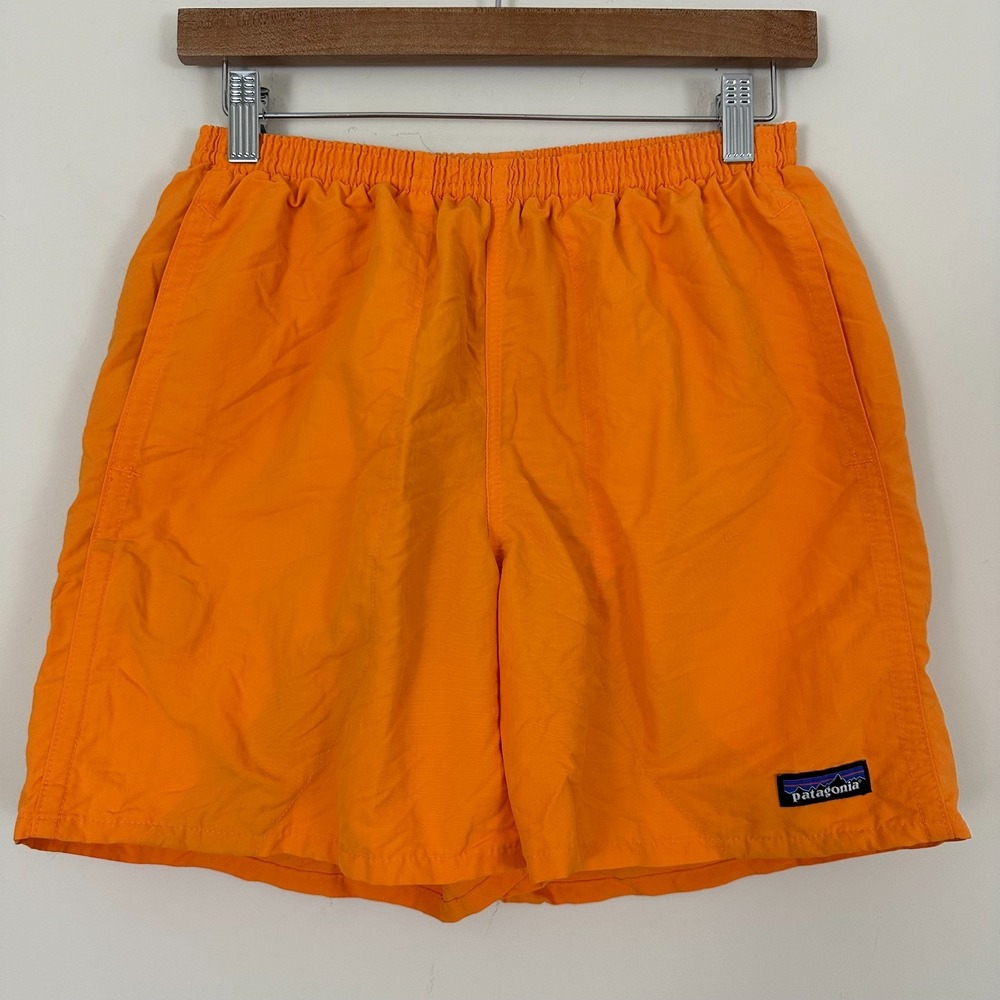 Patagonia Baggies Shorts Vibrant Orange Logo Mesh Lined Drawstring Mens Small